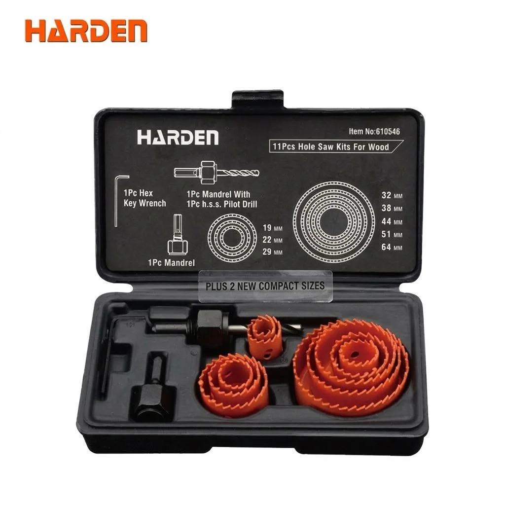 Kit de Scies à Cloche pour Bois Harden – 11 Pièces – Scies Trépans Bois