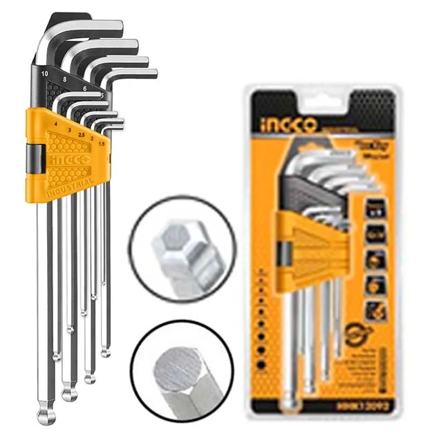 Clés mâles Hex Extra long Set de 9 pièces 1.5-10mm – HHK12092 INGCO MAROC