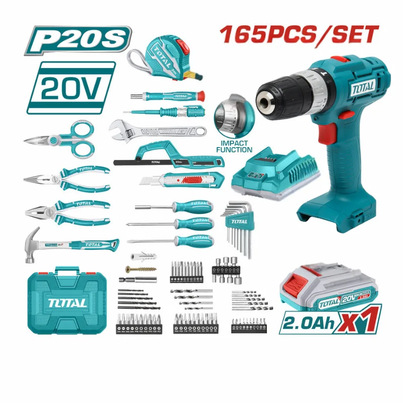 Perceuse avec Jeu d’outils à Main 165 Pièces – Total Outillage THKTHP11652