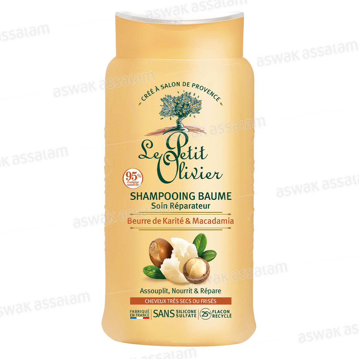 Shampooing Baume Beurre de Karite et Macadamia Cheveux Tres Secs ou Frises 250ml le Petit Olivier