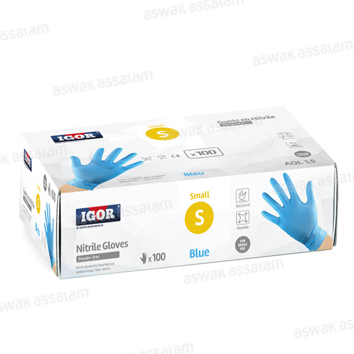 100 Gants Nitrile Small Bleu Igor