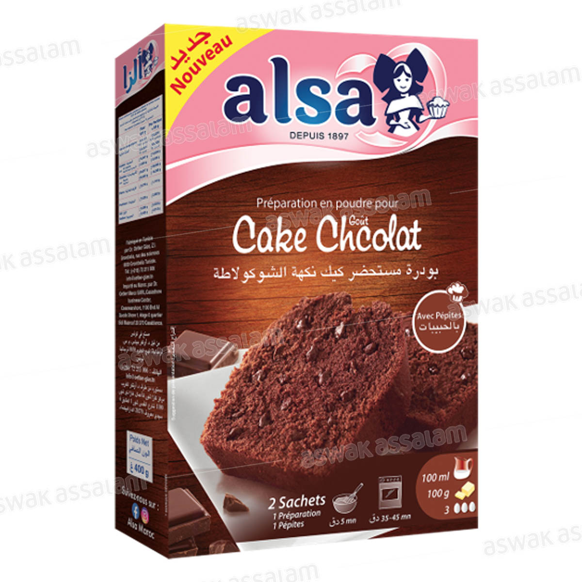 Preparation en Poudre pour Cake Chocolat Avec Pepites 400g Alsa