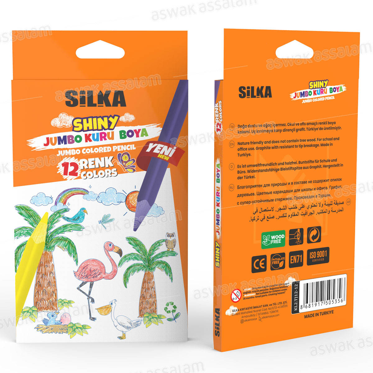 12 Crayons de Couleur Jumbo Shiny Silka