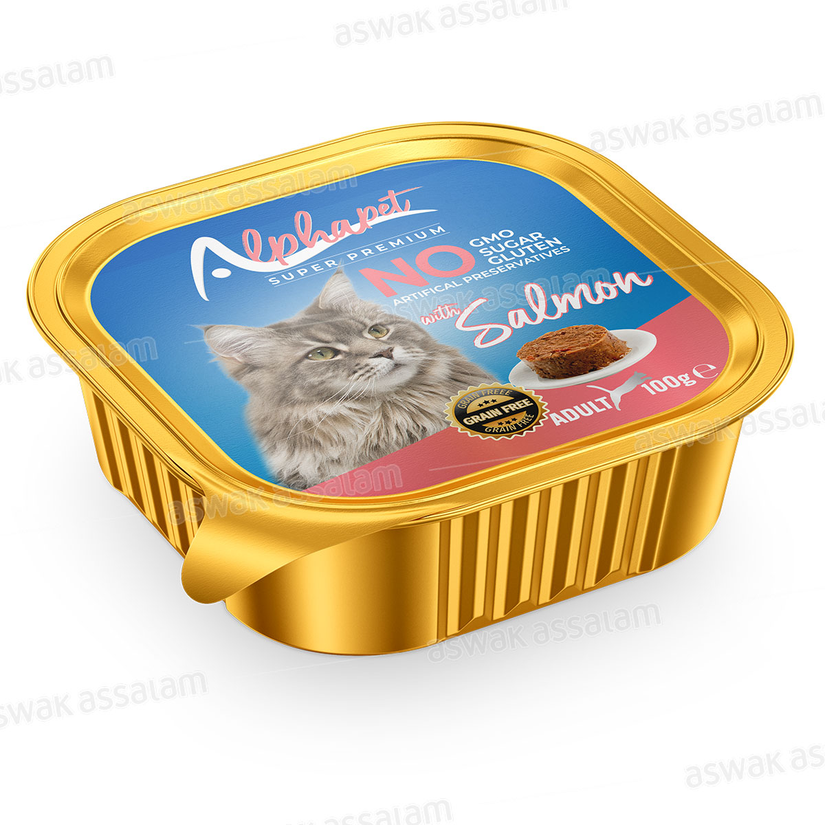 Barquette Pate Saumon pour Chat Adulte 100g Alphapet