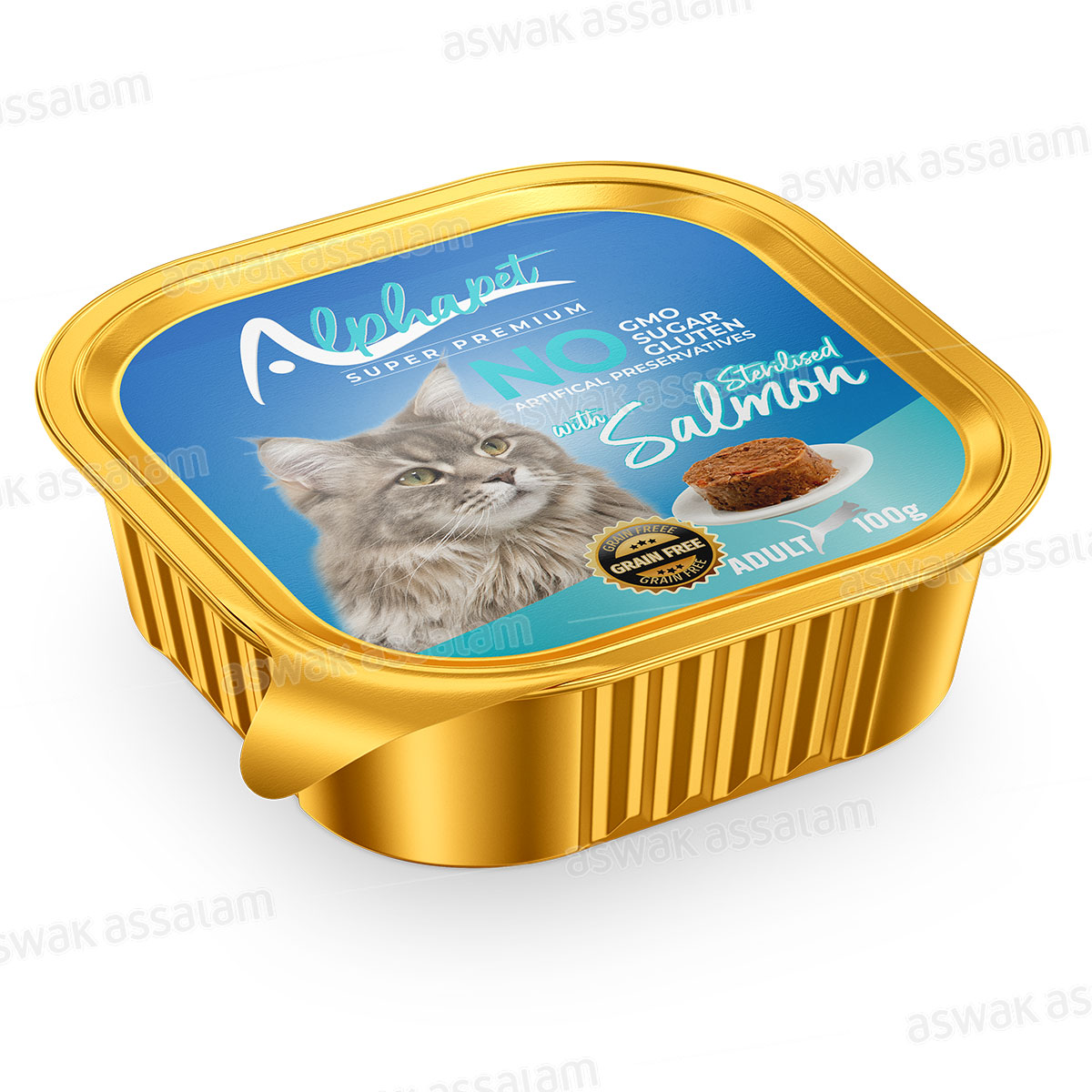 Barquette Pate Saumon pour Chat Sterilise 100g Alphapet