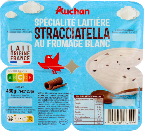 Spécialité Laitière Stracciatella au Fromage Blanc Auchan
