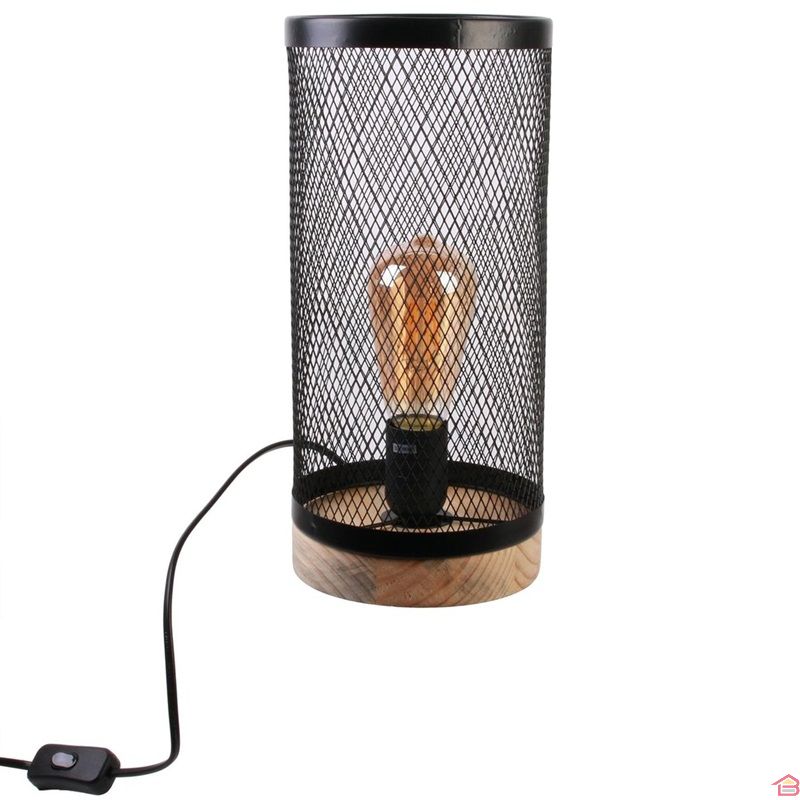 Lampe Cylindrique Grillagée en Métal Noir 33 Cm