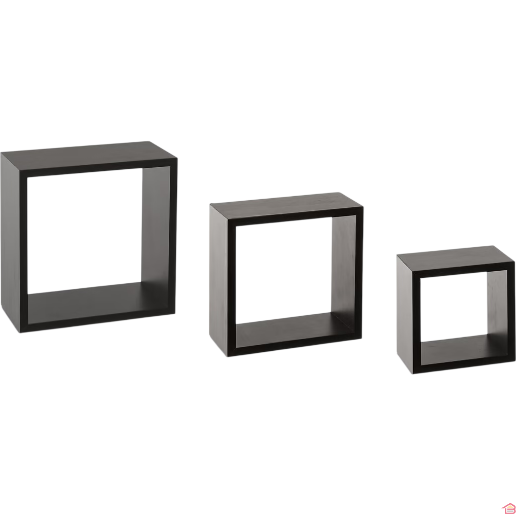 Lot de 3 Étagères Murales Cubes Décoratives en Mdf Gris Anthracite 15, 20 et 25 Cm