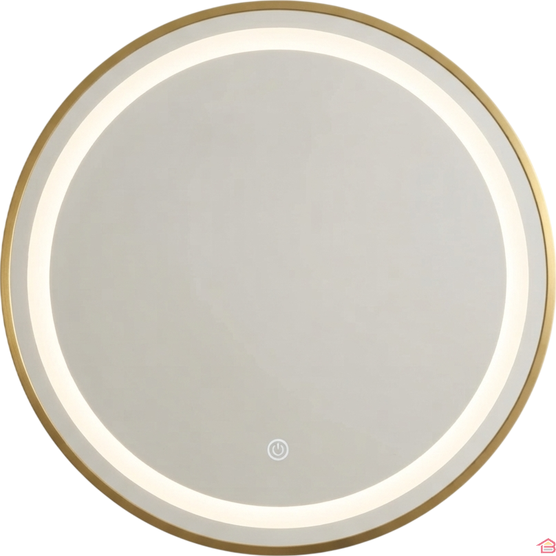 Miroir Led Rond 60 X 60 Cm 4 Mm Avec Cadre Doré Gold et 3 Fonctions
