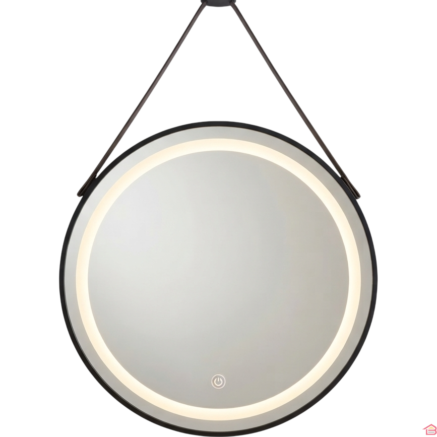 Miroir Led Rond 60 X 60 Cm 4 Mm à Suspendre Avec Cadre Noir et 3 Fonctions