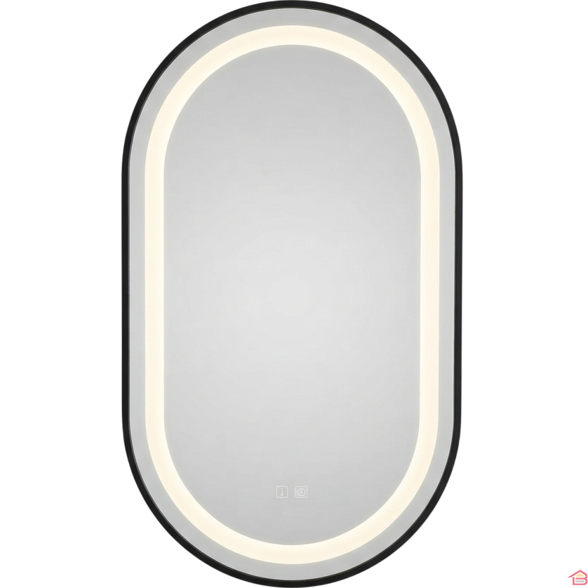 Miroir Led Ovale 60 X 80 Cm 4 Mm Avec Cadre Noir 3 Fonctions de Lumière