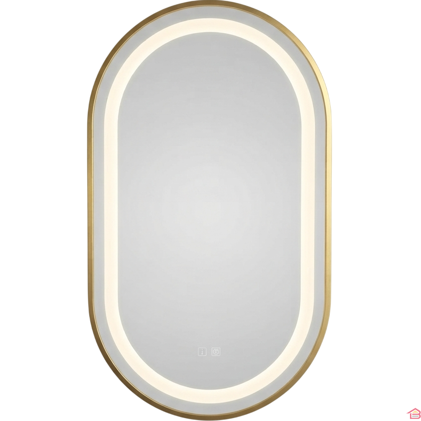 Miroir Led Ovale 60 X 80 Cm 4 Mm Avec Cadre Doré Gold 3 Fonctions de Lumière