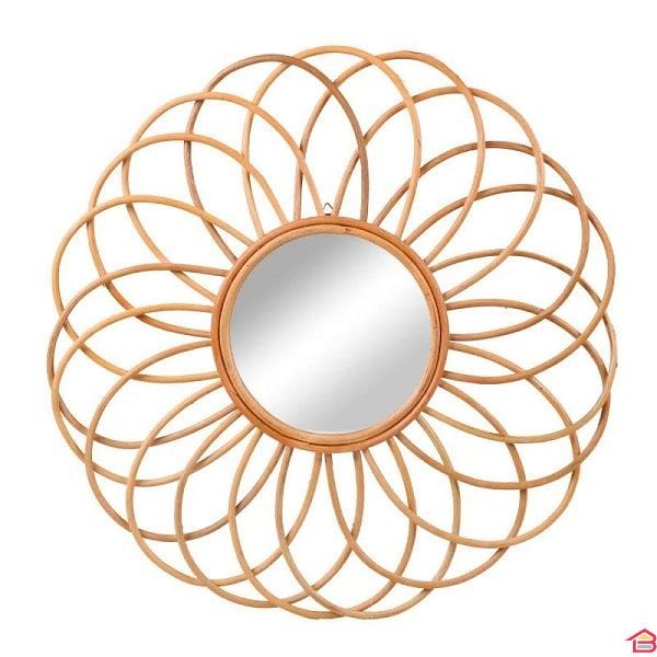 Miroir Rose en Rotin D: 55cm