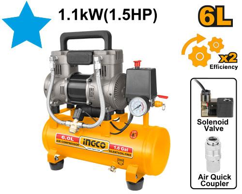 Compresseur d’air 6L 1100W (1.5HP) INGCO ACS111062