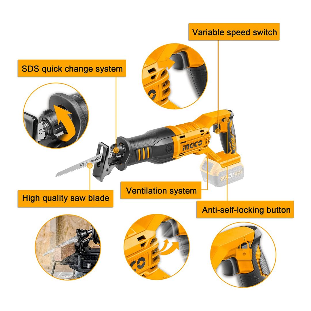 Scie sabre 20V (sans batterie/chargeur) INGCO CRSLI1151