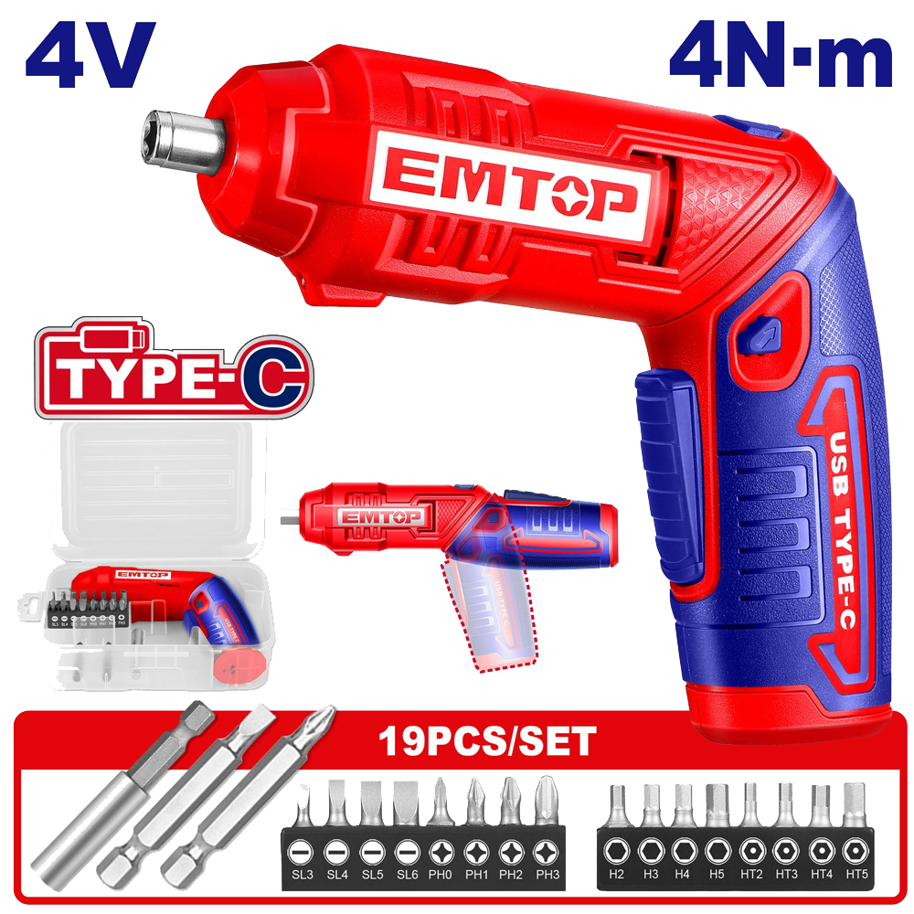 Tournevis Électrique Sans Fil 4v – Type C Emtop Ecsr0408