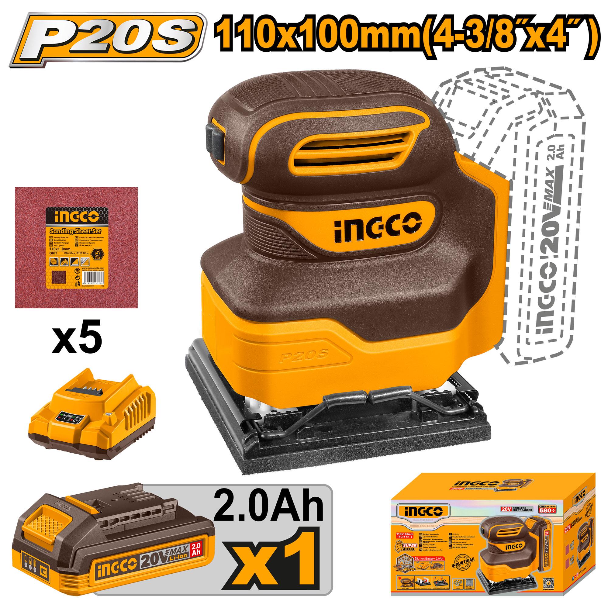 Ponceuse vibrante 20V 1 Batterie 110mm plateau carré CSHSLI20141