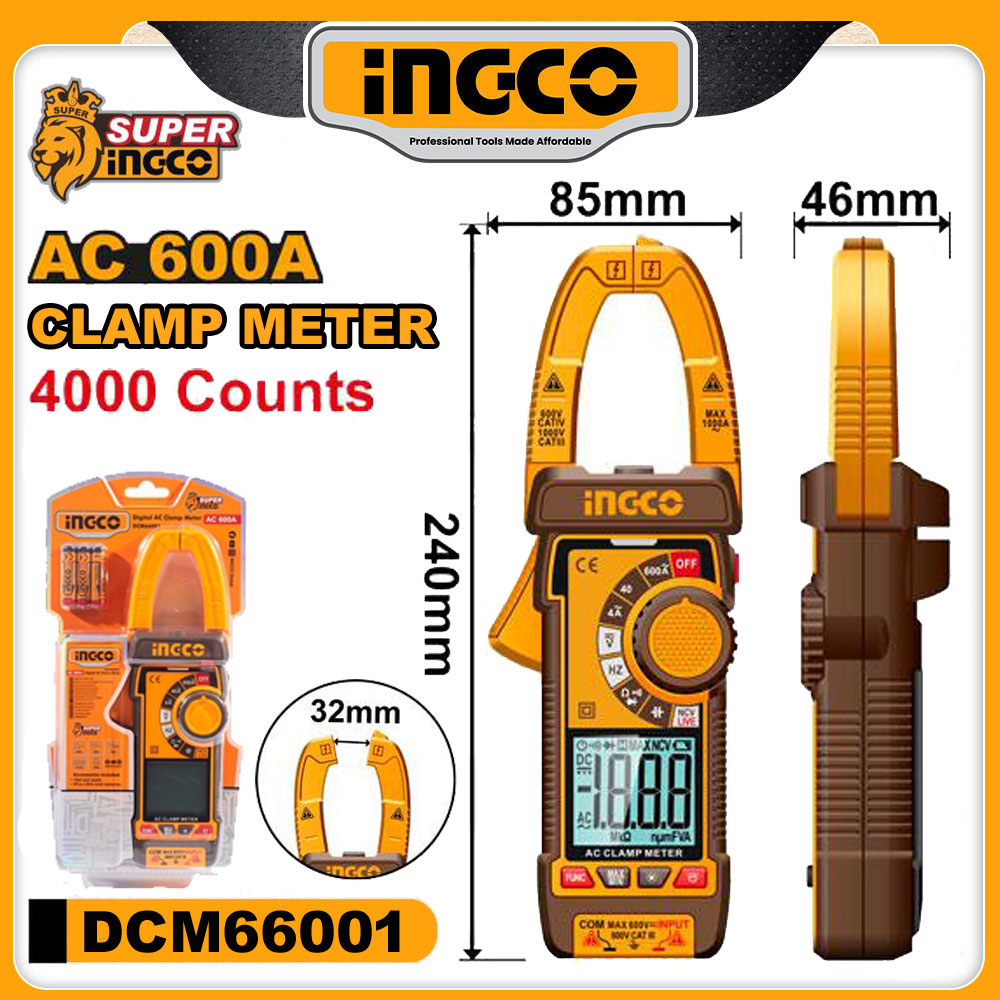 Pince Ampèremétrique AC Numérique INGCO DCM66001 – 600A True RMS