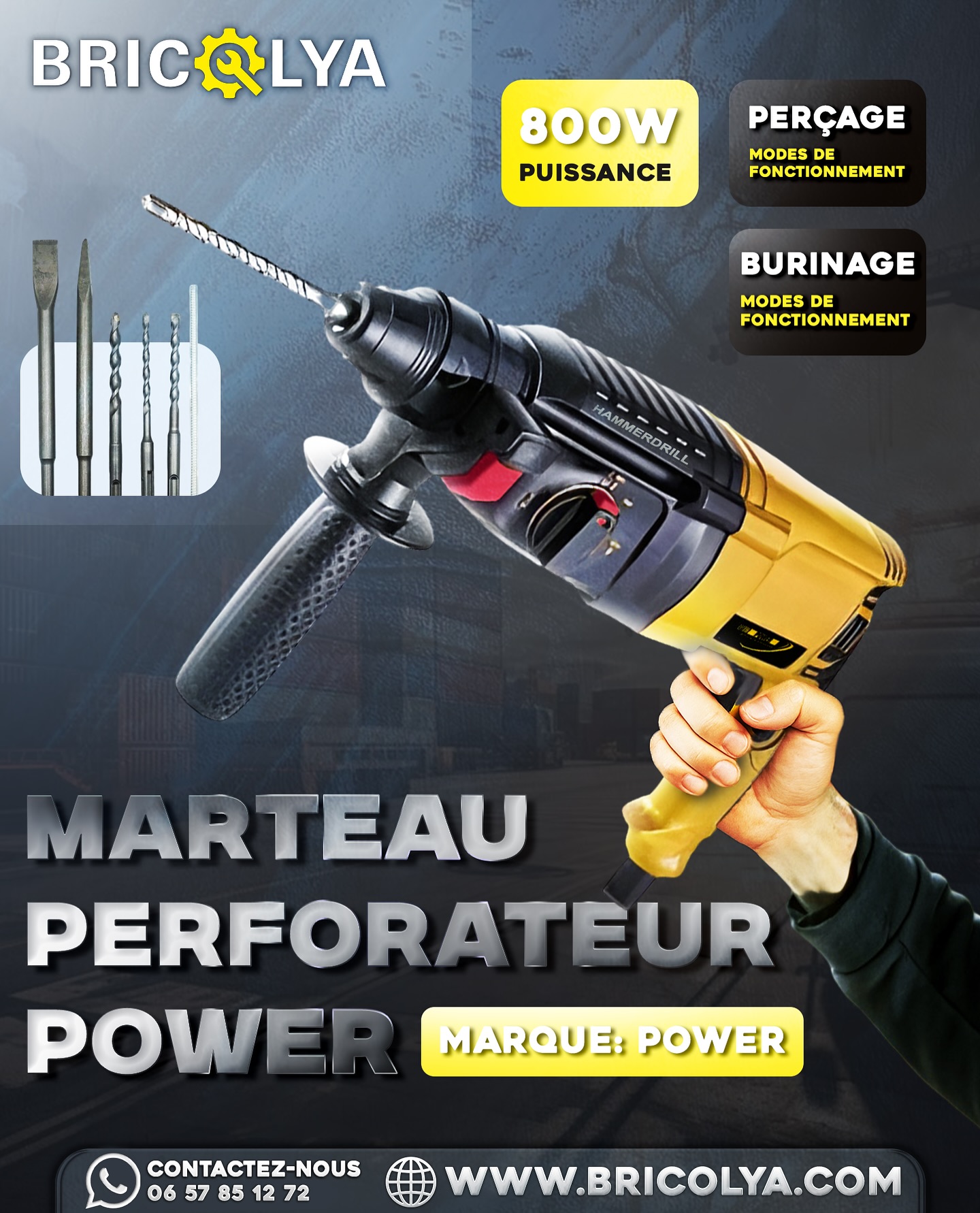 Marteau perforateur 800w hd2343 avec coffret de transport + 20 mèches cadeau