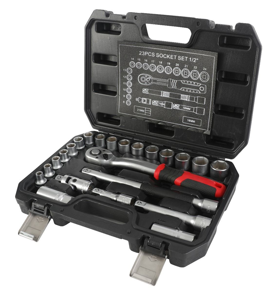 Composition de Douille 23 Pces Carre 1/2 Avec Accessoires Marque Elgtools Ref 8