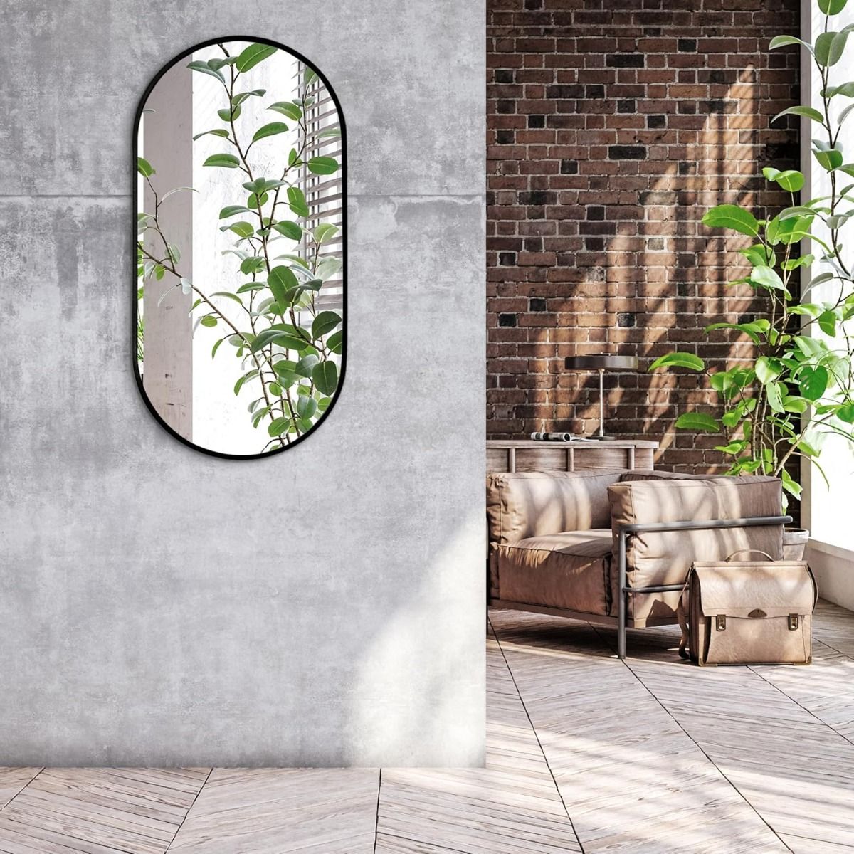 Miroir A Suspendre Ovale Noir 50x100cm Ves-4682