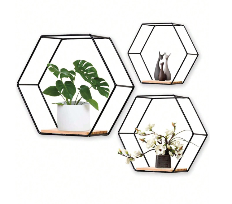 Lot de 2 Etagéres Murales Hexagonales-Sf-3027-2