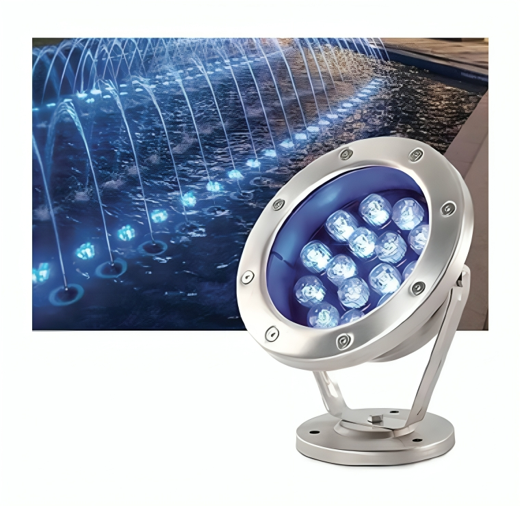 PROJECTEUR FONTAINE / JARD ETANCHE IP68 INOX SUR NICHE RGB 6W/AC24V DIAM 120MM D