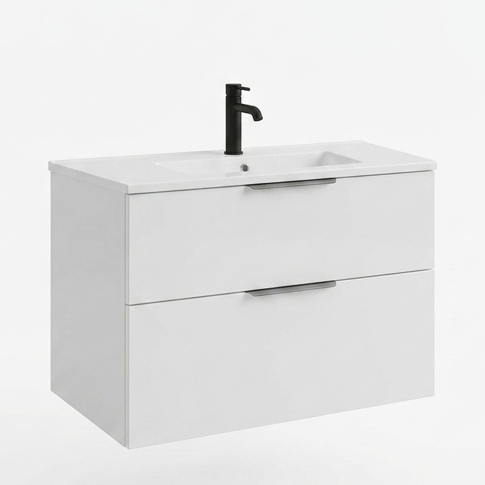 Ensemble Lavabo et Meuble Avec 2 Tiroirs 800 Mm (Blanc Mat)