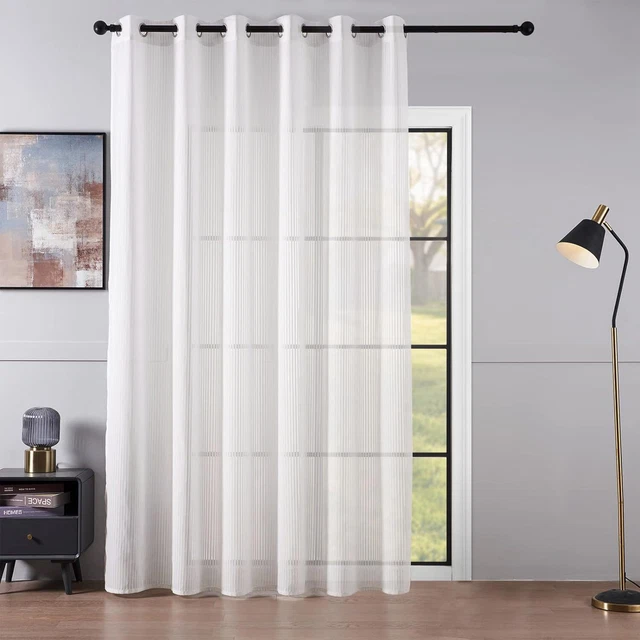 Rideau Voilage 145x260 Cm Rayé en Blanc-Pr17484-1#