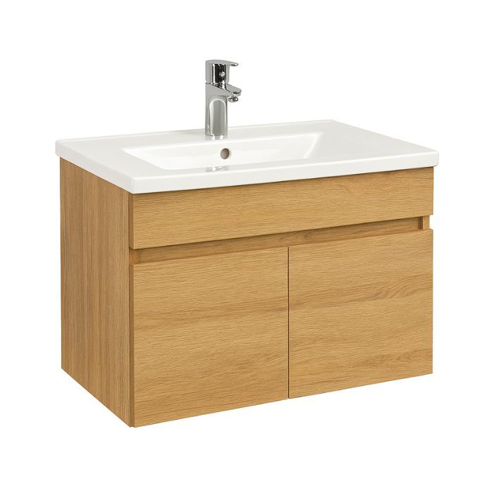 Pack Meuble Sdb Hera Oak Deux Portes 60cm+ Vasque Blanc Brillant