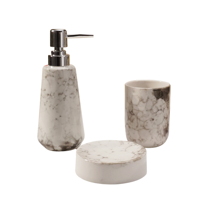 Accessoires Salle de Bain 3 Pièces en Pocelaine - Marble