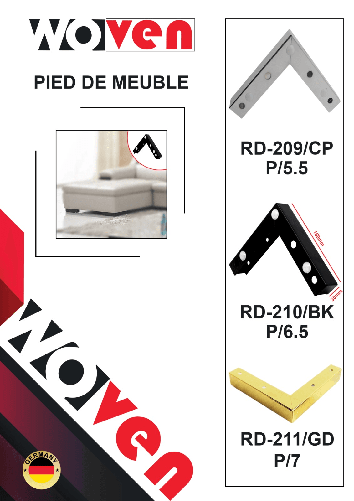 Pied de meuble noir rd 210 3cm bk