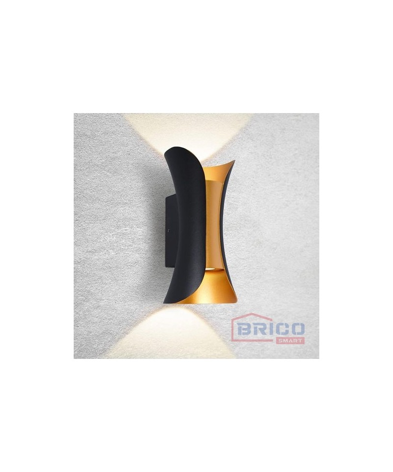 Applique luminaire murale Led Para noire/dorée, 2*3W, IP54