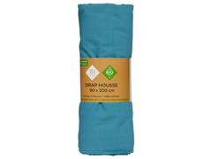 Drap Housse Bleu Percale Tex Home 90x200 cm