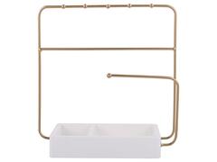 Porte-Bijoux Acier Doré avec Base Beige Kasa 25x10cm