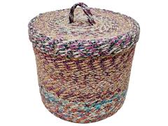 Panier Rond Coloré en Tissu avec Couverture Moyenne Kasa
