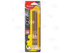 Crayons Graphite HB Bouts Gommes 3 pièces