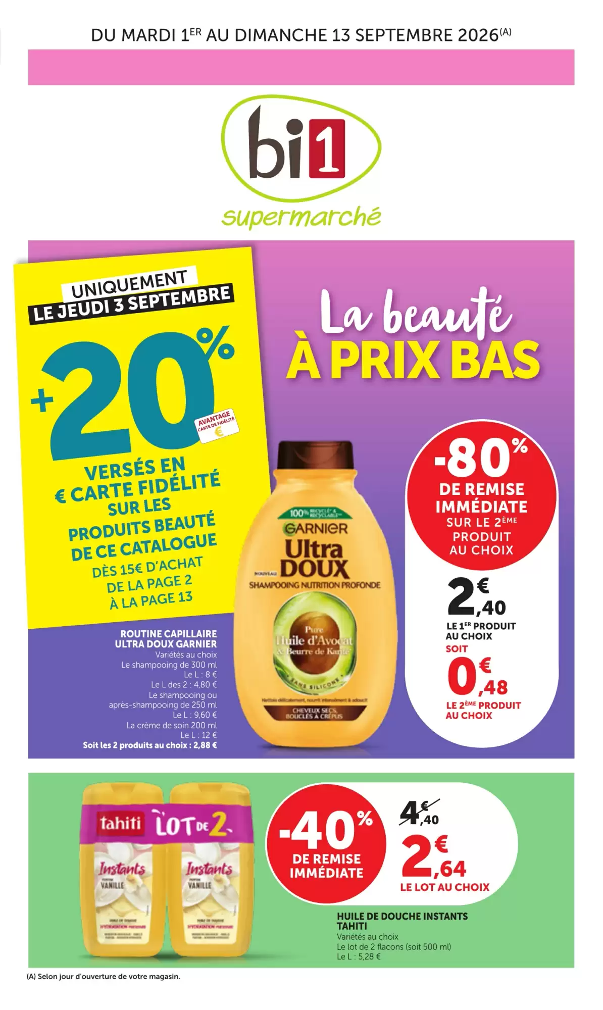 Catalogue Bi1 du 1 au 13 septembre 2026