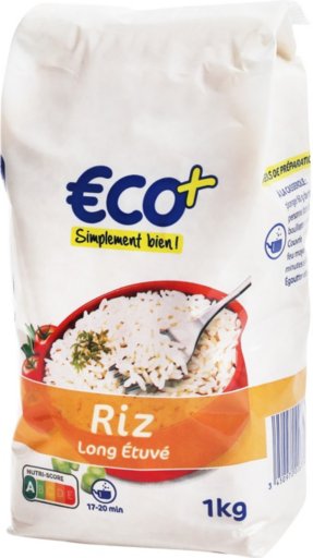 Riz long étuvé sachet - 1 kg - ECO +
