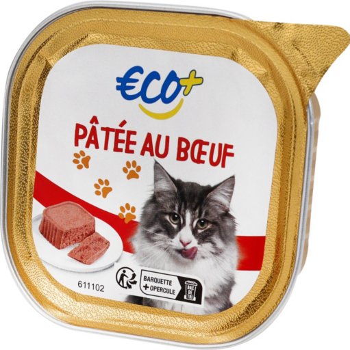 Pâtée au boeuf pour chat barquette - 100 g - ECO +