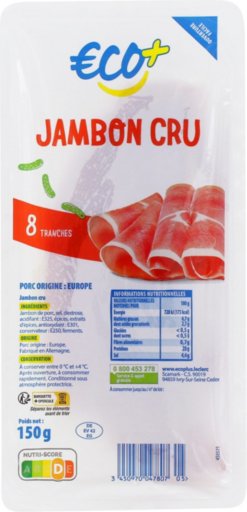 Jambon cru 8 tranches - 150 g - ECO +