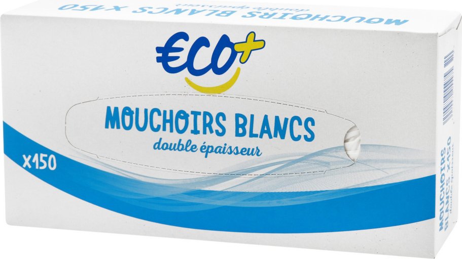 Mouchoirs Blancs 2 plis - boîte x150 - ECO +