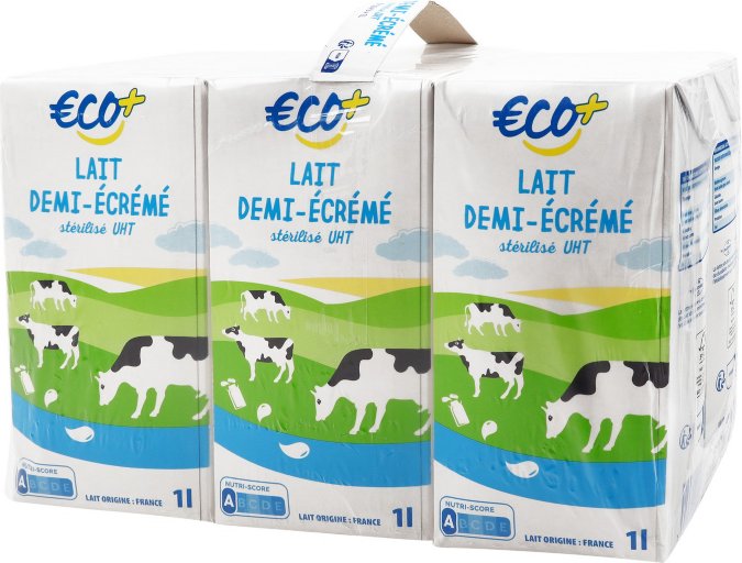 Lait demi écrémé en brique - 1 l - ECO +
