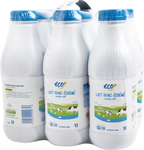 Lait demi écrémé en bouteille - 6 x 1 l - ECO +