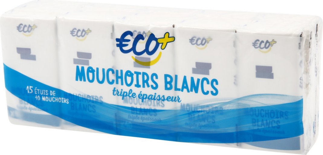 Mouchoirs Blancs 3 plis - 10 étuis x15 - ECO +
