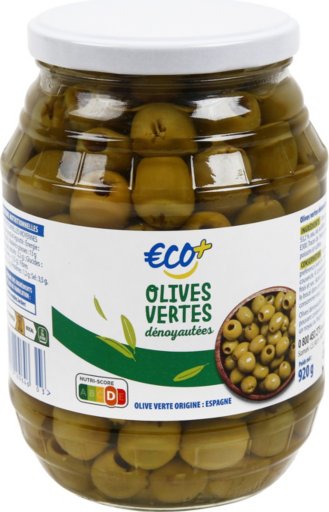 Olives vertes dénoyautées bocal - 490 g - ECO +
