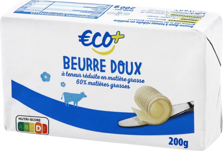 Plaquette beurre doux 60% Mat.Gr. - 200 g - ECO +