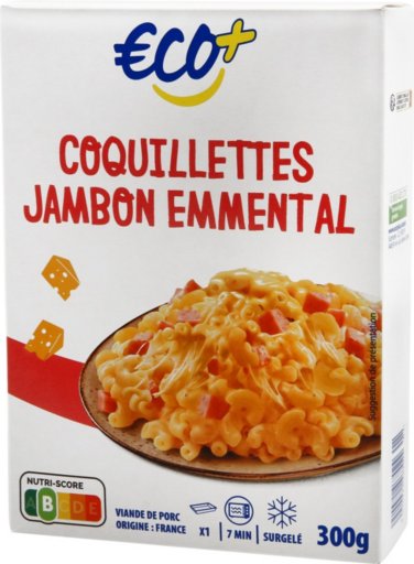 Coquillettes jambon emmental surgelées - 300 g - ECO +