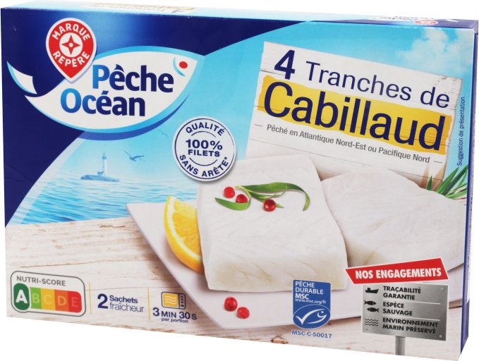 Filets de cabillaud surgelés MSC - 400 g - PECHE OCEAN