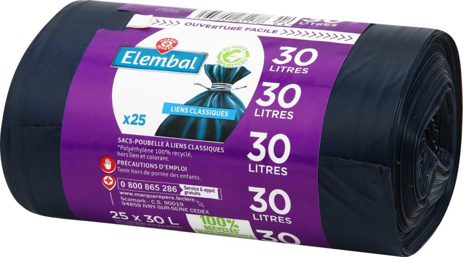 sacs poubelles lien - 30 l x 25 - ELEMBAL